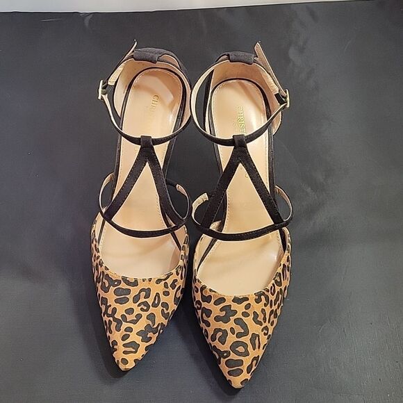 CHRISTIAN SIRIANO LEOPARD PRINT ADJUSTABLE ANKLE STRAP POINTED TOE SHOE - Picture 2 of 16